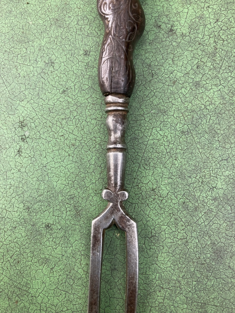 Two-pronged Spear Fork, Dolphin Head Handle, 17th Century. Tableware, Folk Art.-photo-6