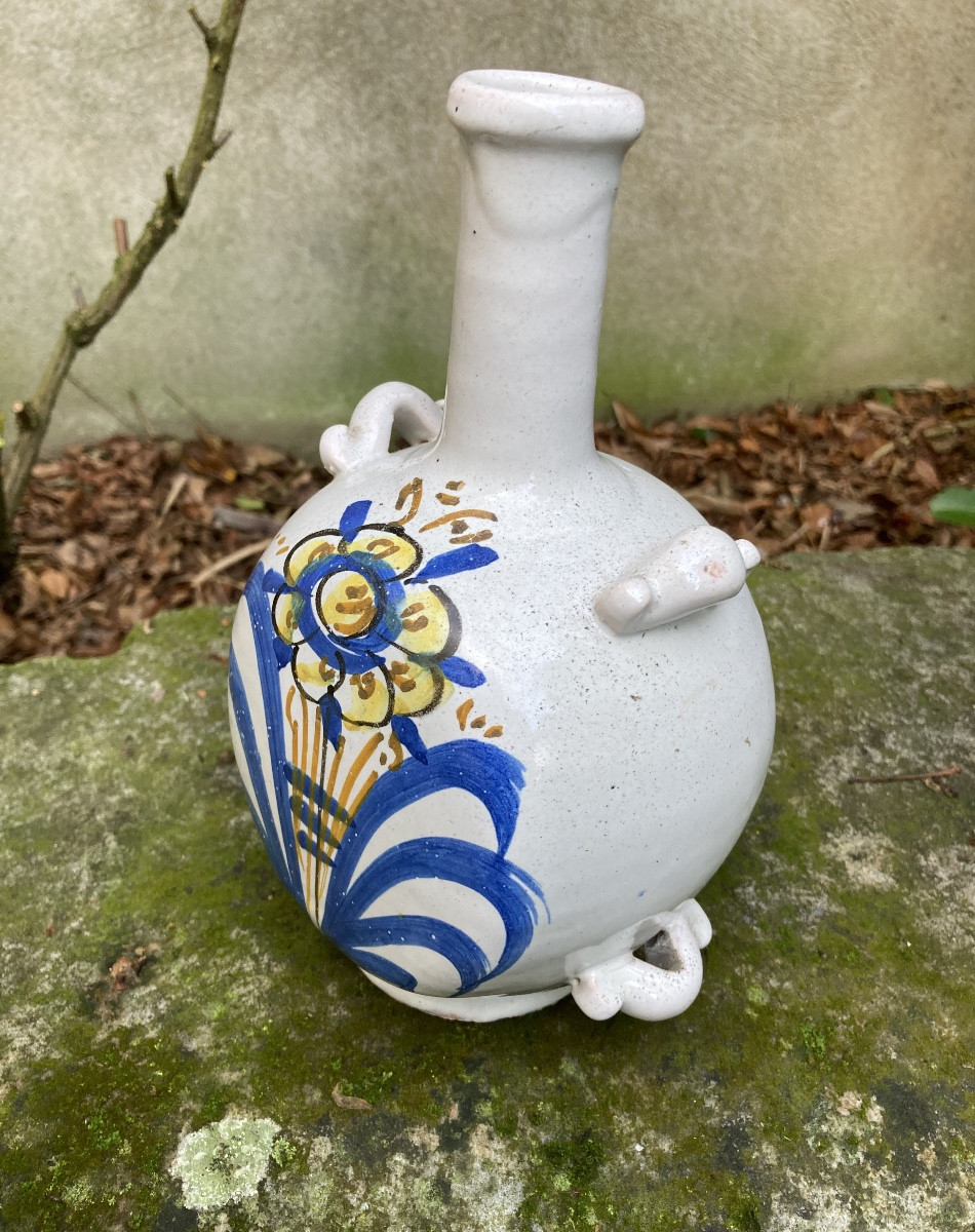 Gourde, bouteille faïence de Nevers, dite de pèlerin, art populaire, fin XVIIIem.-photo-2