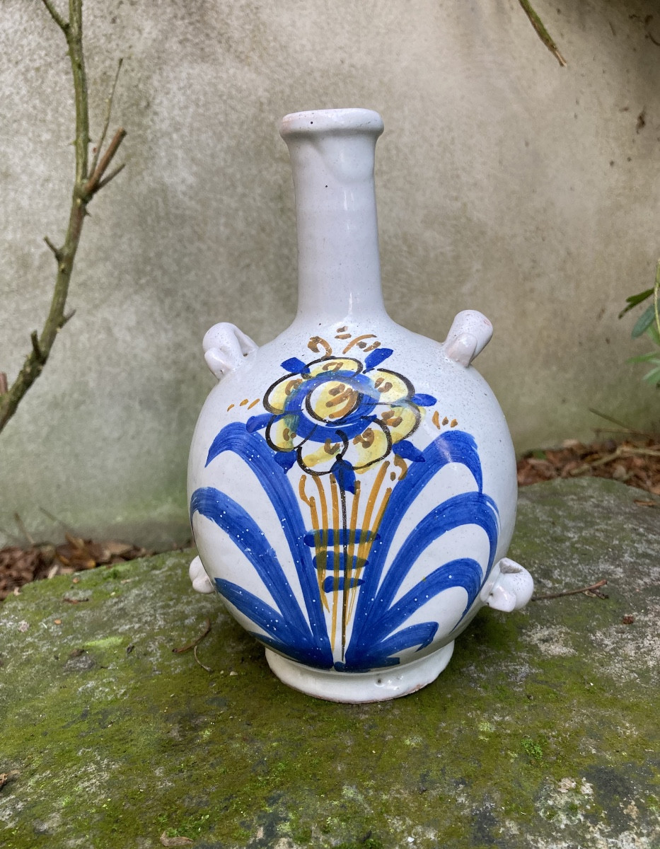 Gourde, bouteille faïence de Nevers, dite de pèlerin, art populaire, fin XVIIIem.-photo-6