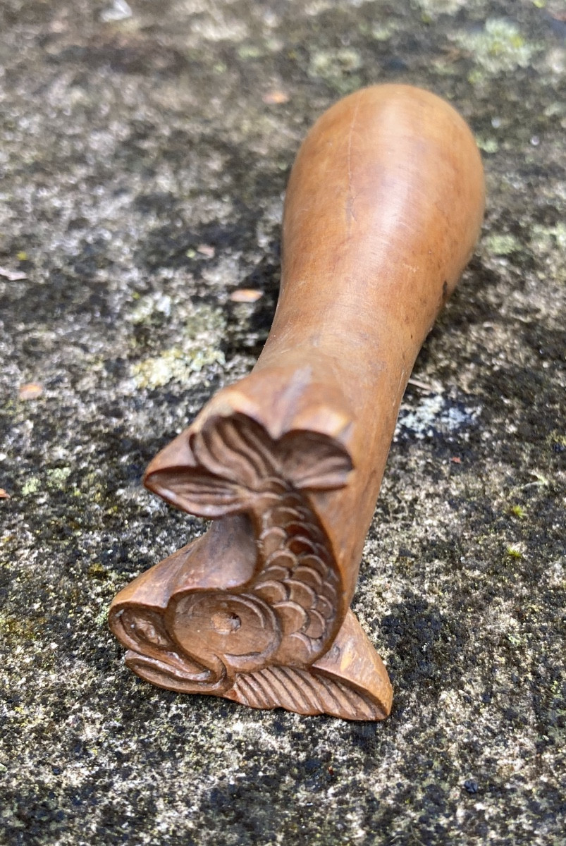 Tampon, cachet, marque en buis, dauphin XIXe art populaire -photo-2