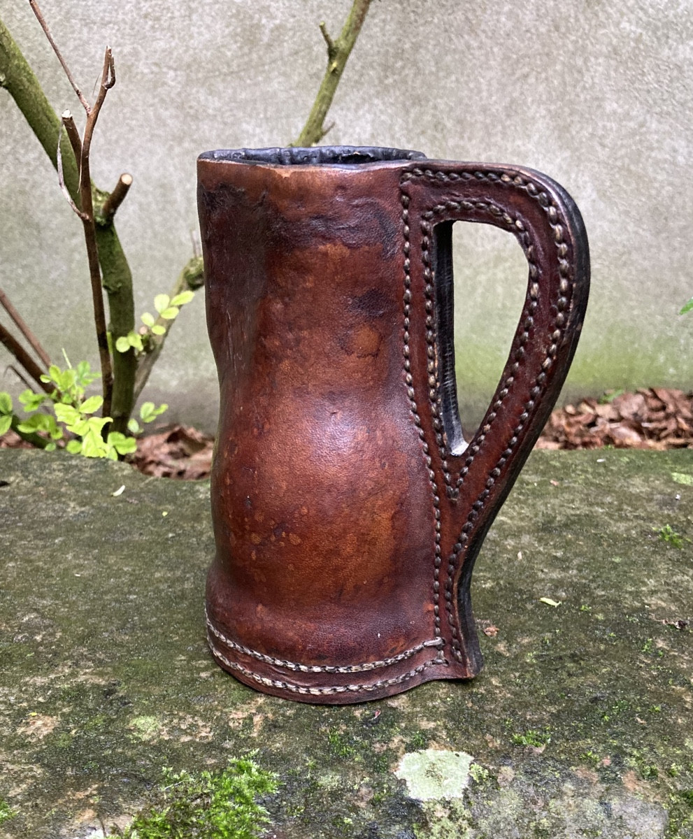 Black Jack Leather Pitcher, English 19th Century?-photo-3