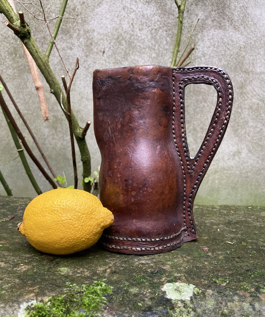 Black Jack Leather Pitcher, English 19th Century?-photo-7