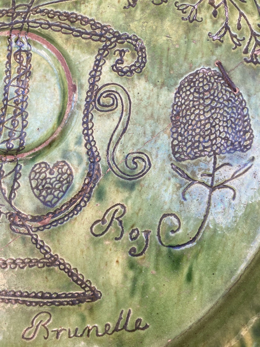 Glazed Earthenware Dish With A Central Boss, From The Gard Region, Vauvert, 18th Century, Folk Art -photo-3