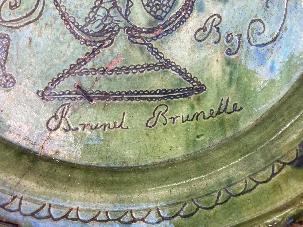 Glazed Earthenware Dish With A Central Boss, From The Gard Region, Vauvert, 18th Century, Folk Art -photo-4