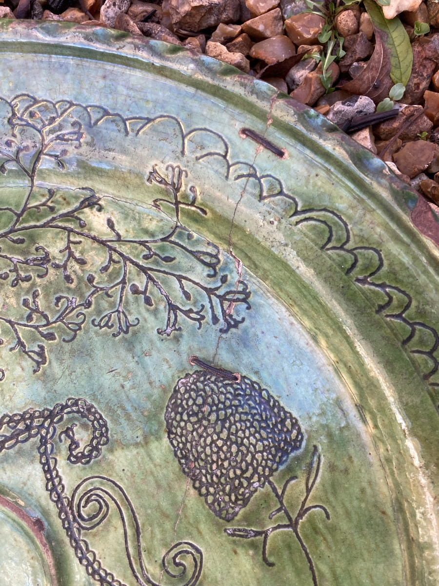 Glazed Earthenware Dish With A Central Boss, From The Gard Region, Vauvert, 18th Century, Folk Art -photo-1