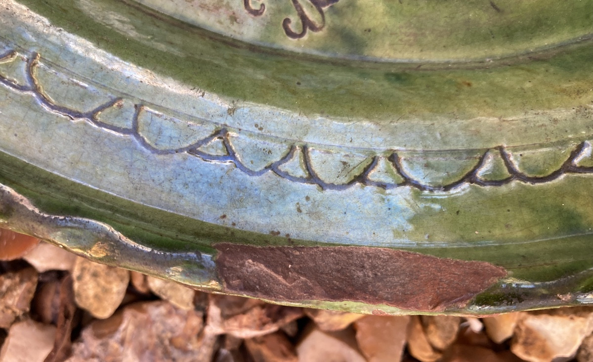 Glazed Earthenware Dish With A Central Boss, From The Gard Region, Vauvert, 18th Century, Folk Art -photo-2