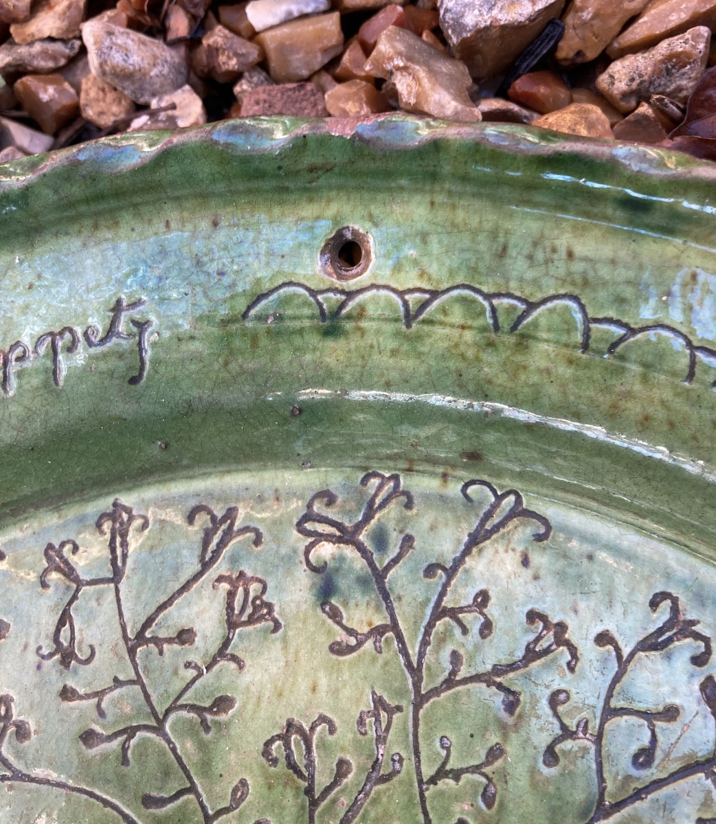 Glazed Earthenware Dish With A Central Boss, From The Gard Region, Vauvert, 18th Century, Folk Art -photo-5