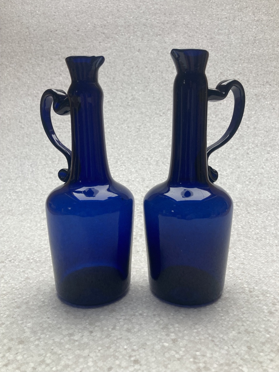 Paire de Huillier - vinaigrier , verre bleu, Bordeaux début XIXe.-photo-2