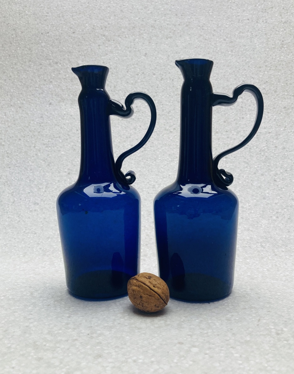 Paire de Huillier - vinaigrier , verre bleu, Bordeaux début XIXe.-photo-4