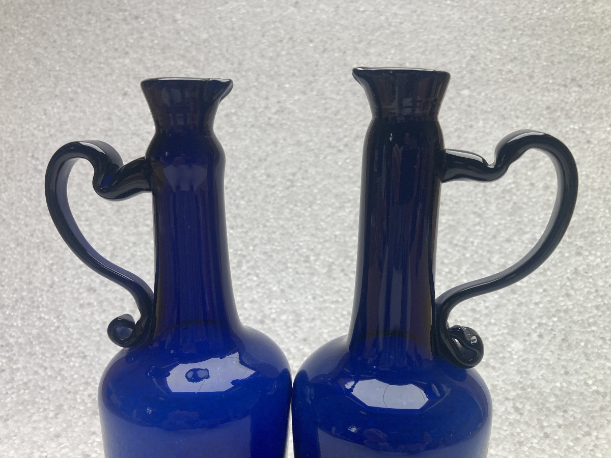 Paire de Huillier - vinaigrier , verre bleu, Bordeaux début XIXe.-photo-5