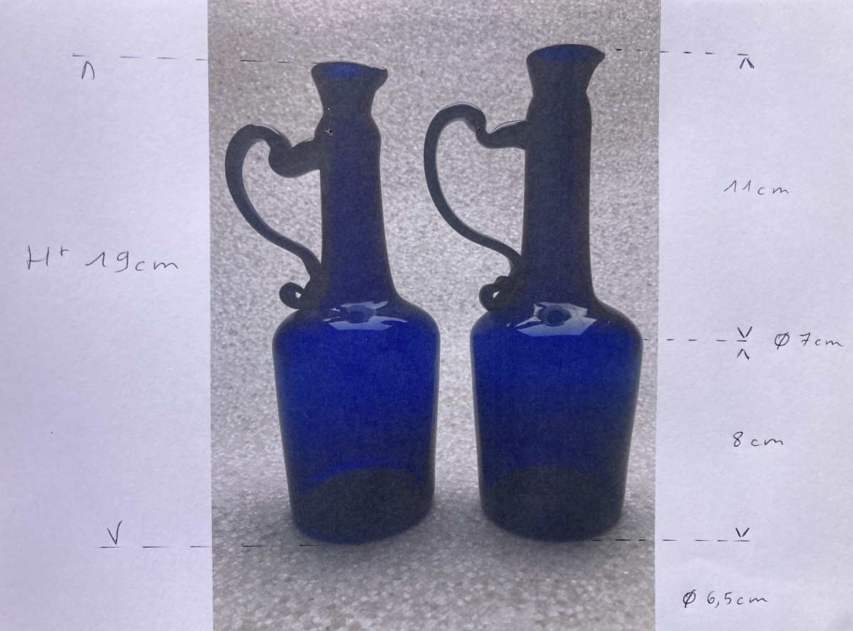 Paire de Huillier - vinaigrier , verre bleu, Bordeaux début XIXe.-photo-6