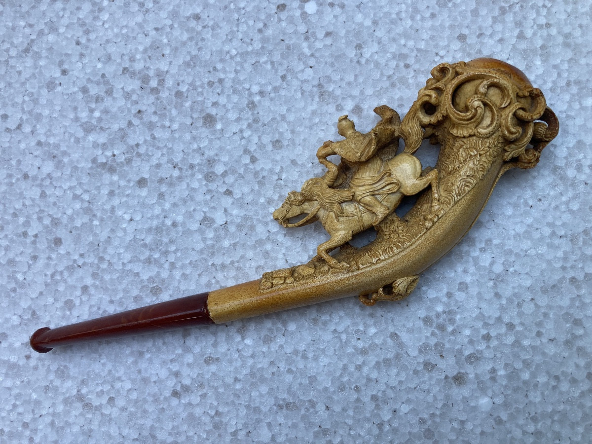 Meerschaum Pipe, Cossack Abduction Scene On Horseback, 19th Century.-photo-2
