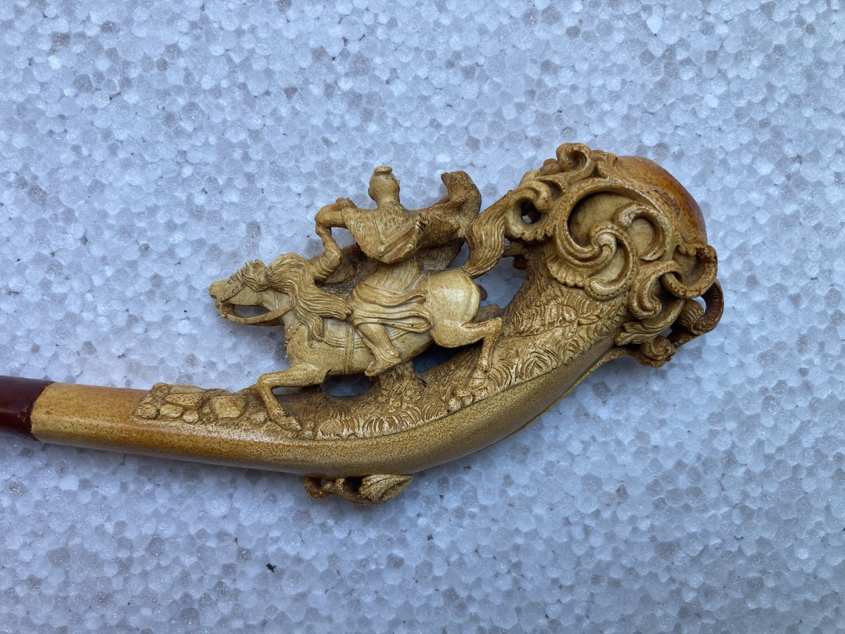 Meerschaum Pipe, Cossack Abduction Scene On Horseback, 19th Century.-photo-4