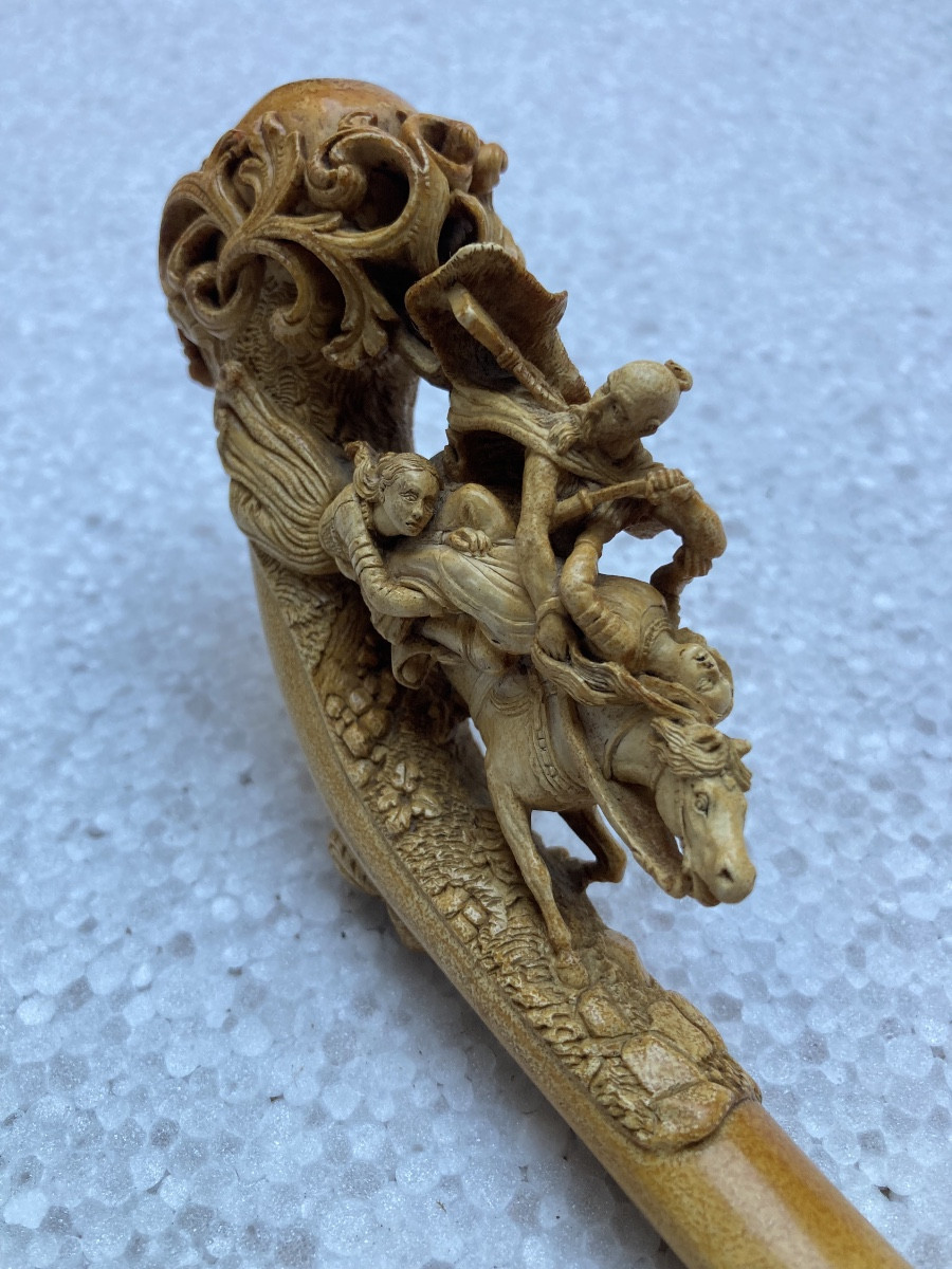 Meerschaum Pipe, Cossack Abduction Scene On Horseback, 19th Century.-photo-5
