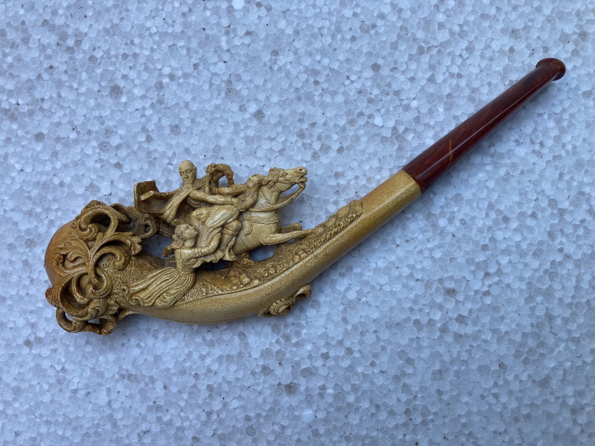 Meerschaum Pipe, Cossack Abduction Scene On Horseback, 19th Century.