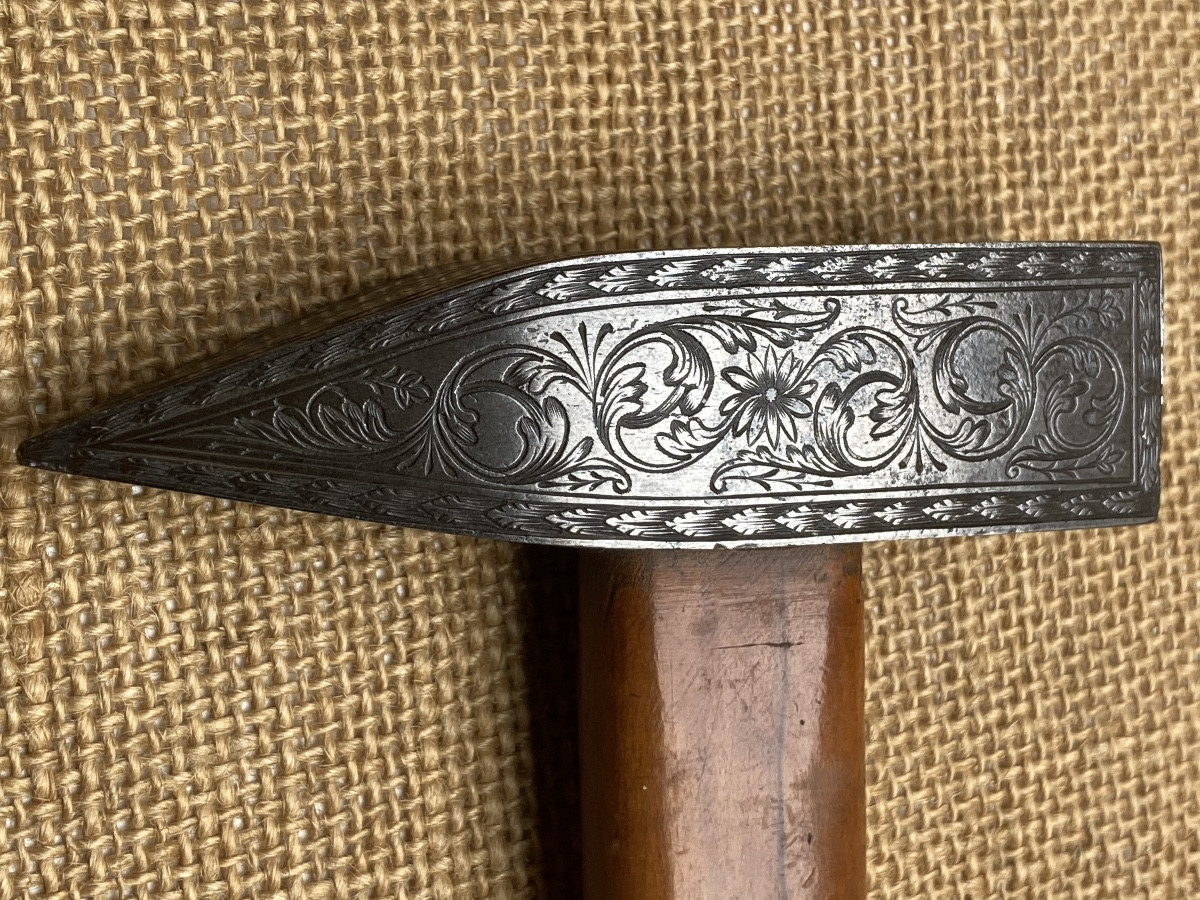 Chiseled, Engraved, Highly Decorated Hammer, Wrought Iron, Tool, Folk Art Late 19th C. Early 20th C.-photo-2