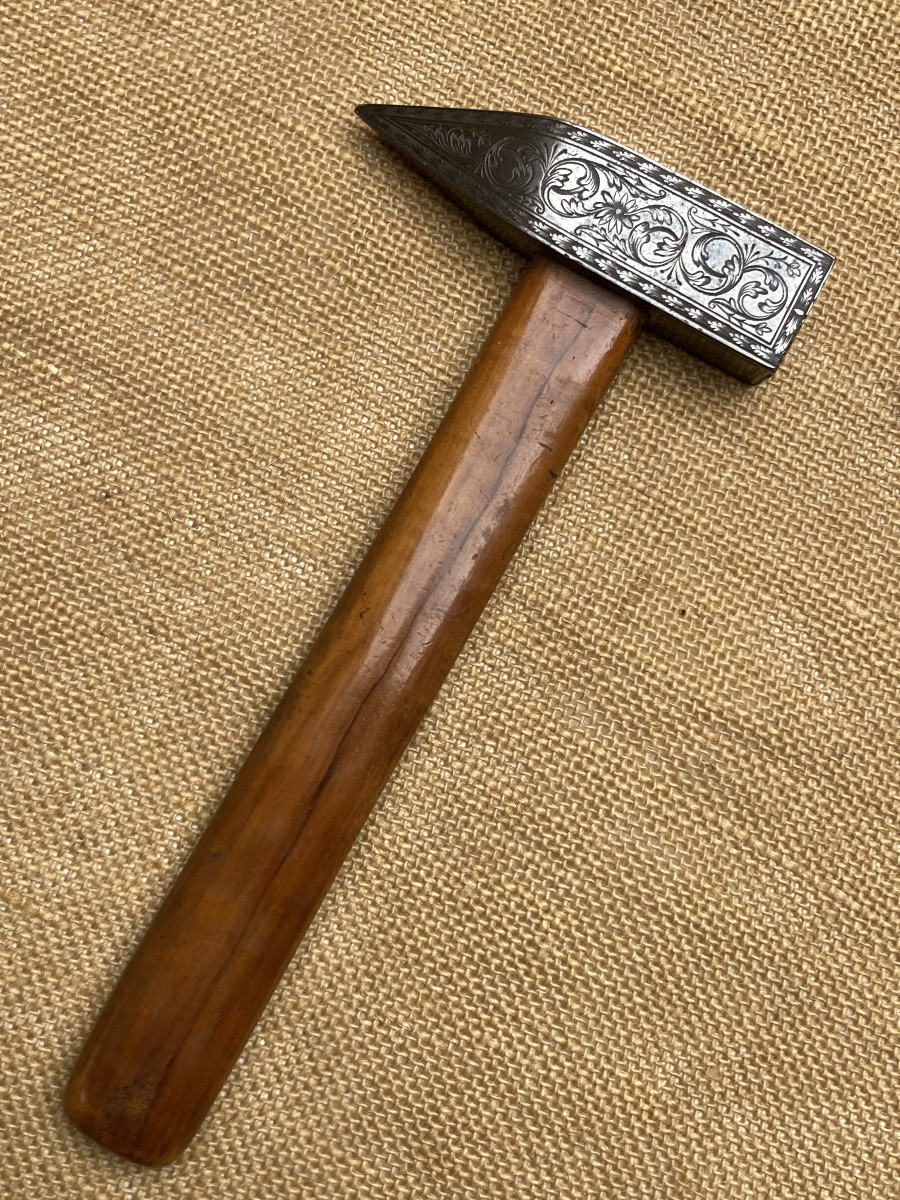 Chiseled, Engraved, Highly Decorated Hammer, Wrought Iron, Tool, Folk Art Late 19th C. Early 20th C.-photo-4