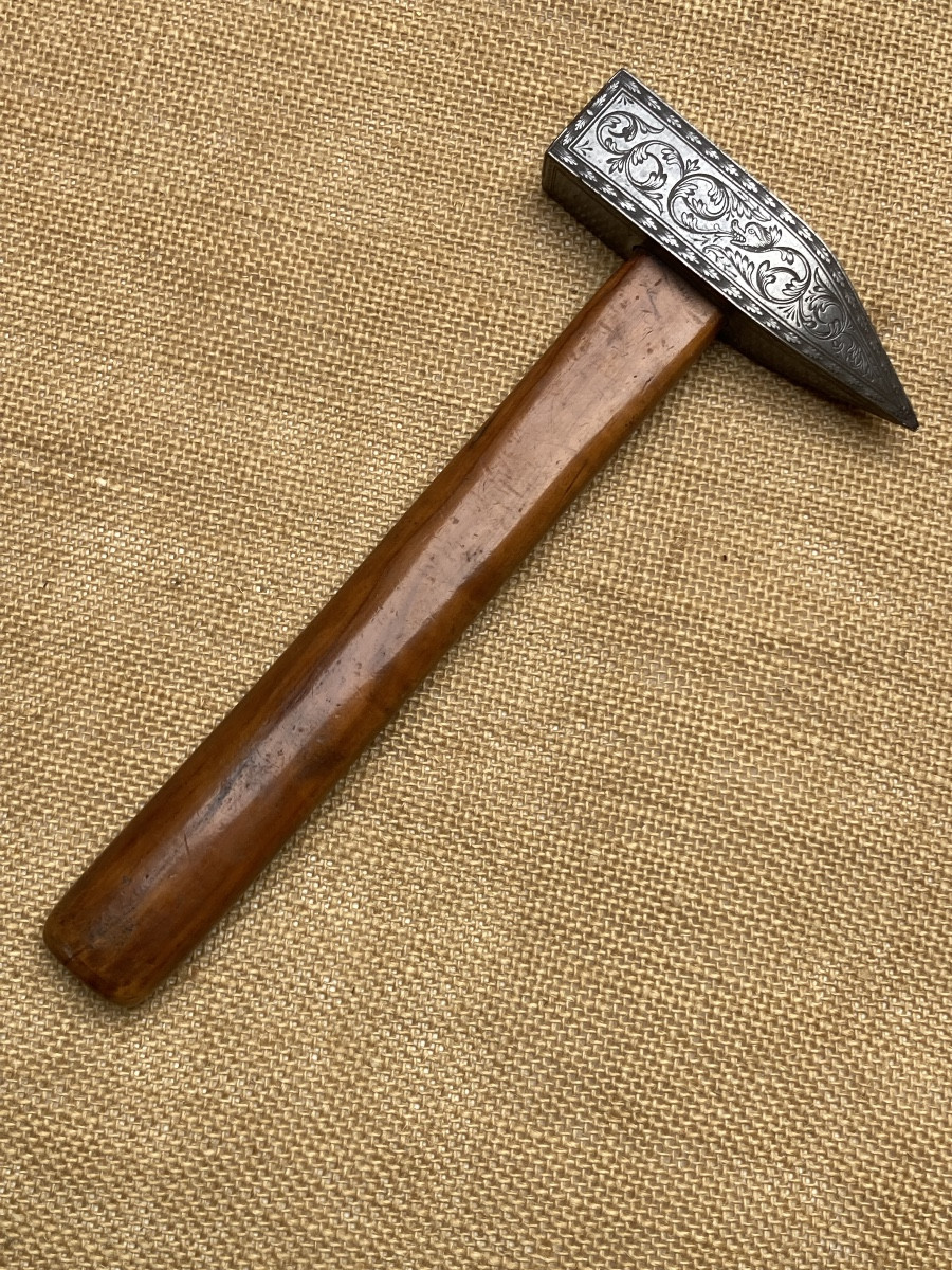 Chiseled, Engraved, Highly Decorated Hammer, Wrought Iron, Tool, Folk Art Late 19th C. Early 20th C.-photo-8