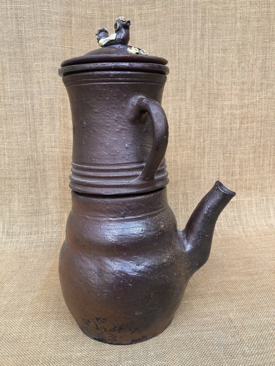 Grande cafetière en terre de Néhou, Cotentin, Normandie fin XIXe début XXe art populaire.-photo-3