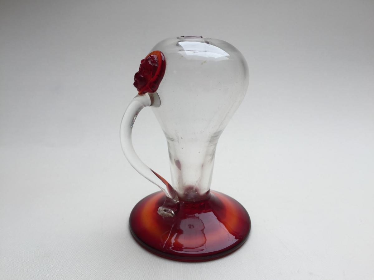 Nightlight Oil Lamp Translucent And Red Blown Glass - Glassware XIXth Italy?-photo-2
