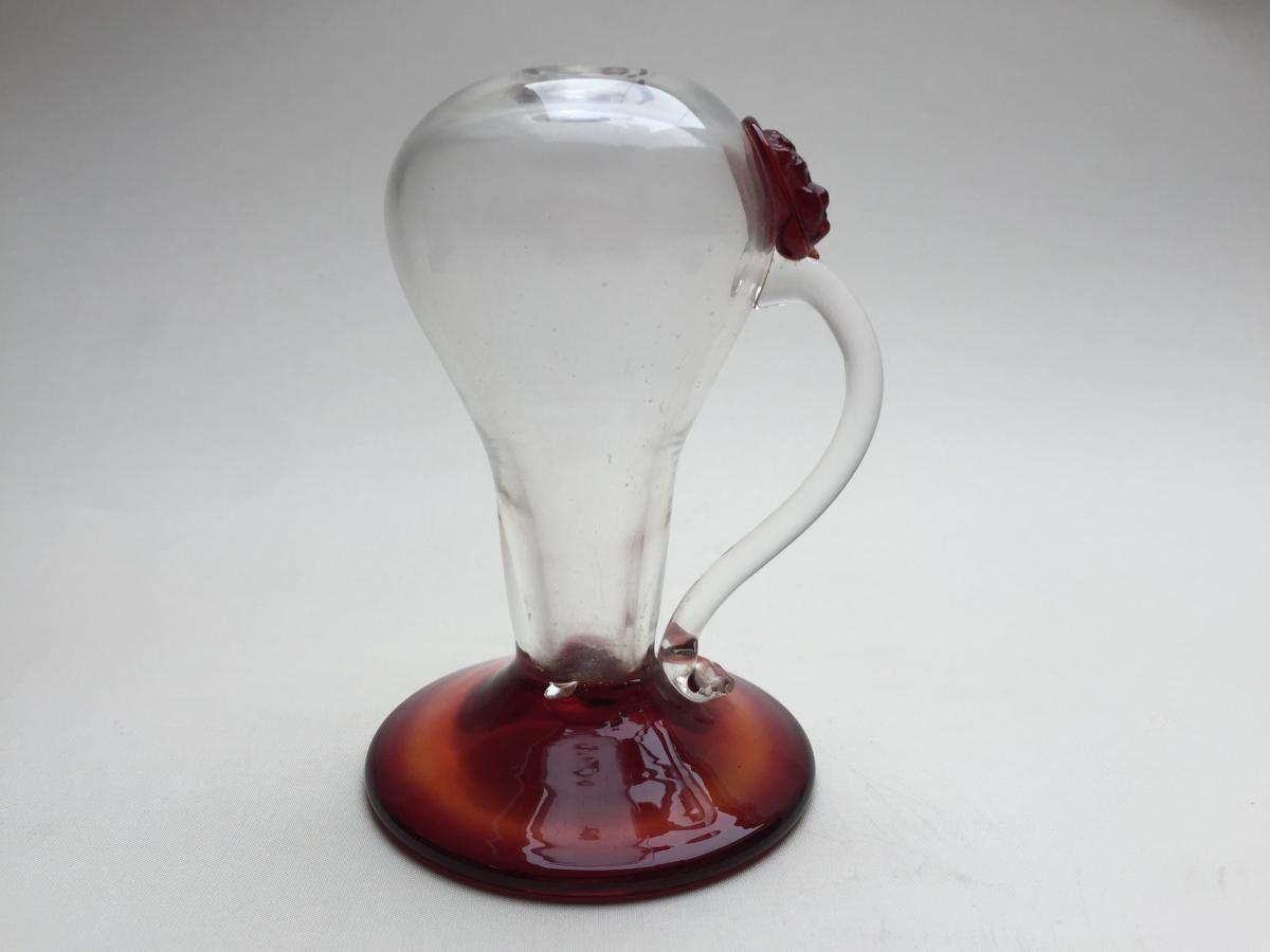 Veilleuse Lampe à Huile en Verre Soufflé Translucide et Rouge - Verrerie début XIXème Italie?-photo-3