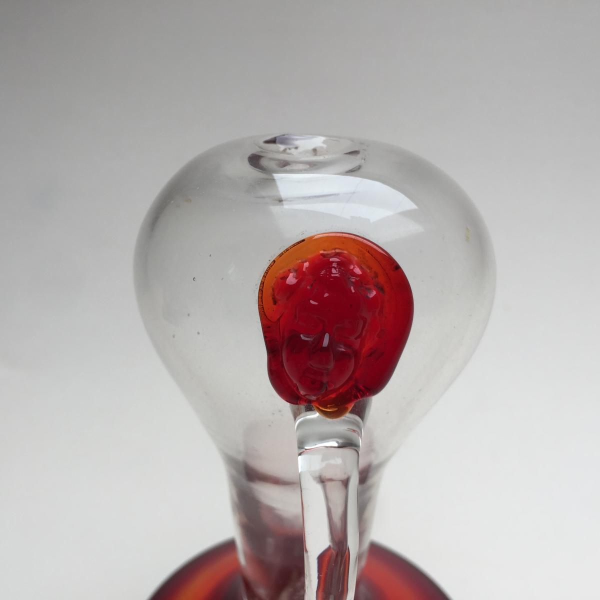 Nightlight Oil Lamp Translucent And Red Blown Glass - Glassware XIXth Italy?-photo-4