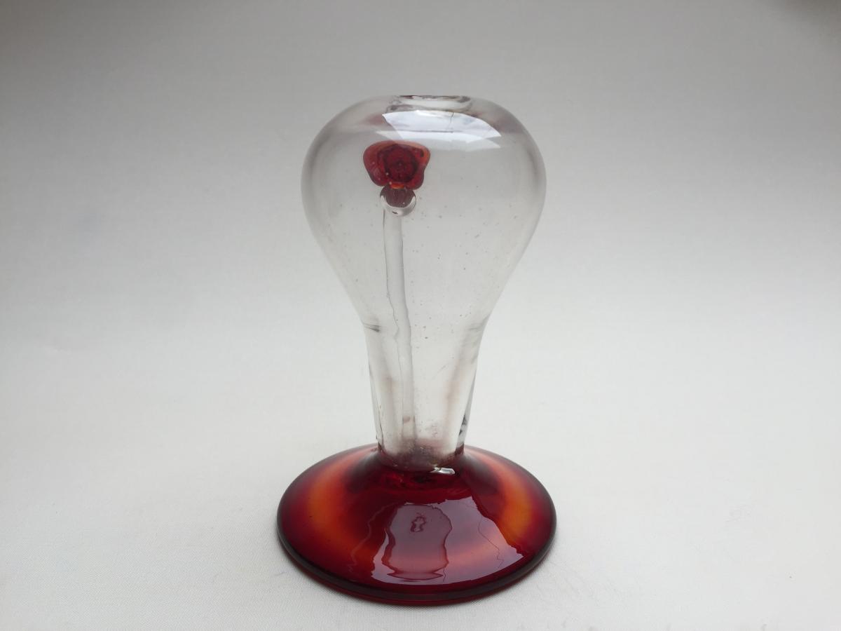 Veilleuse Lampe à Huile en Verre Soufflé Translucide et Rouge - Verrerie début XIXème Italie?-photo-1