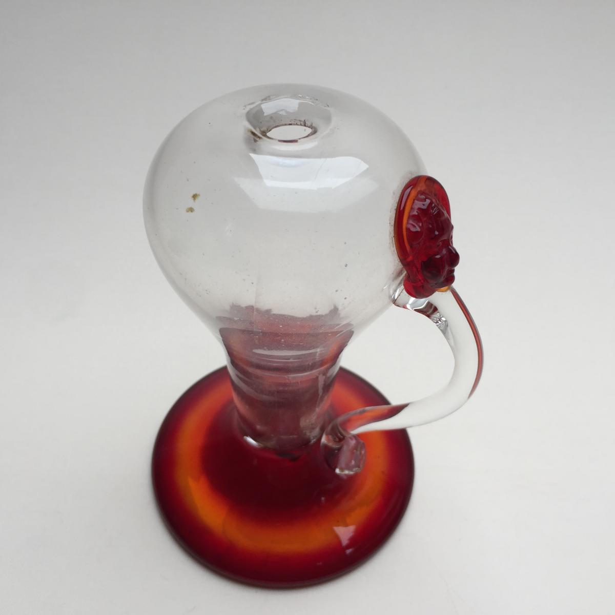 Nightlight Oil Lamp Translucent And Red Blown Glass - Glassware XIXth Italy?-photo-4