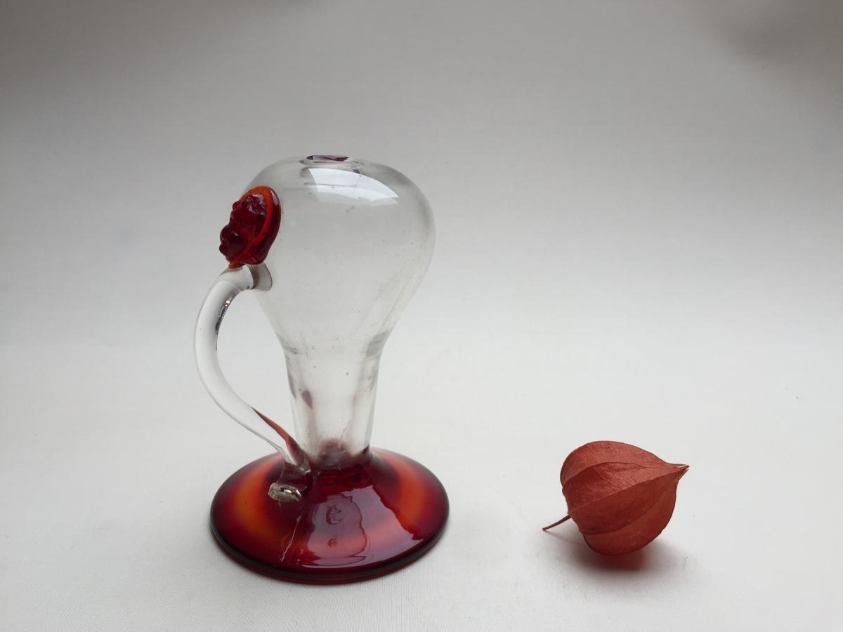 Nightlight Oil Lamp Translucent And Red Blown Glass - Glassware XIXth Italy?-photo-6