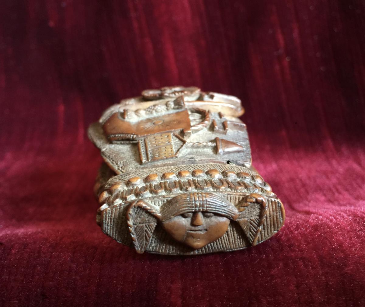Snuffbox Of Ecclesiastical Carved Corozo - Religious Folk Art Early Nineteenth-photo-4