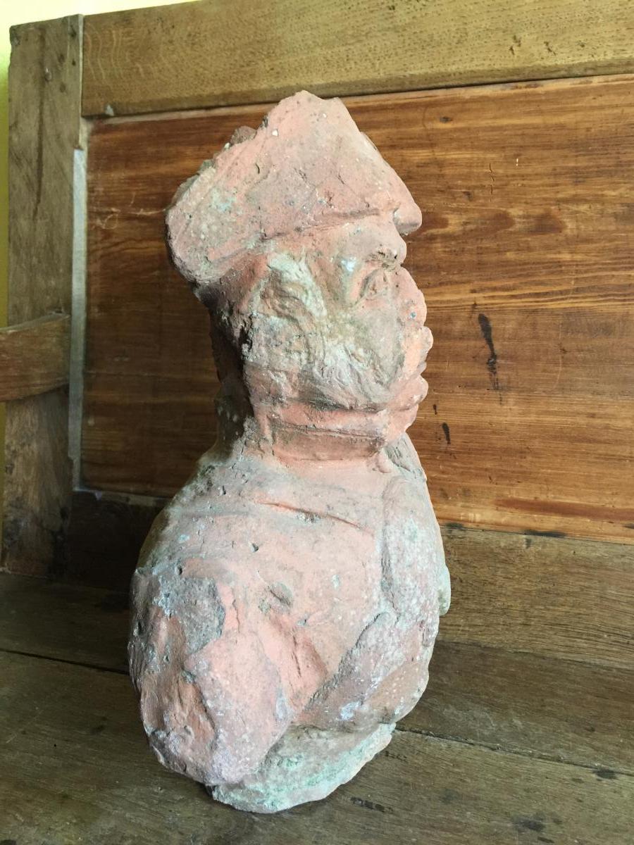 Heudebouville's Ridge Head - Roof Tip Statue - Pottery Of Normandy XIXth Folk Art-photo-4