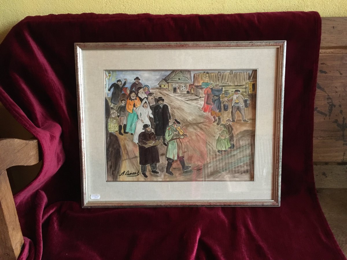 Painting Of A Jewish Marriage - Signed - Folk Art Eastern Europe Judaïca Ashkenaze-photo-2