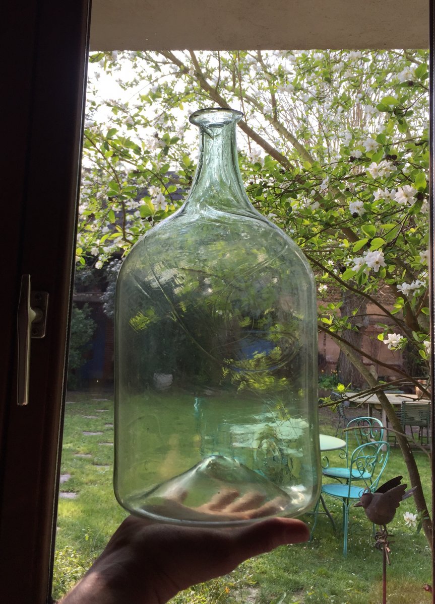 Large Bottle 6liters Mathusalem Blown Glass Translucent Slightly Green Glassware XVIIIth-photo-1