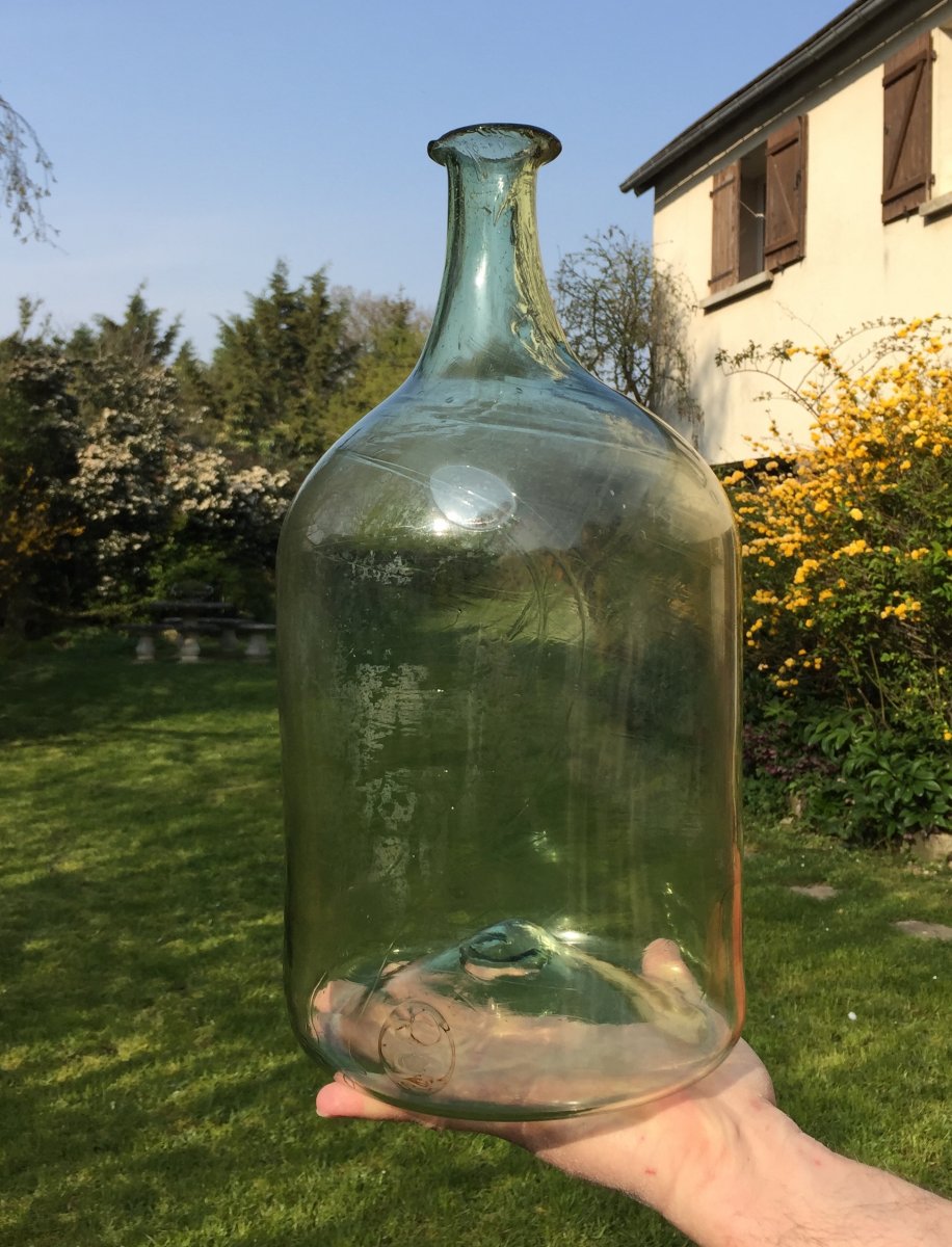 Bouteille 6litres Mathusalem en verre soufflé translucide légèrement vert Verrerie XVIIIème -photo-5