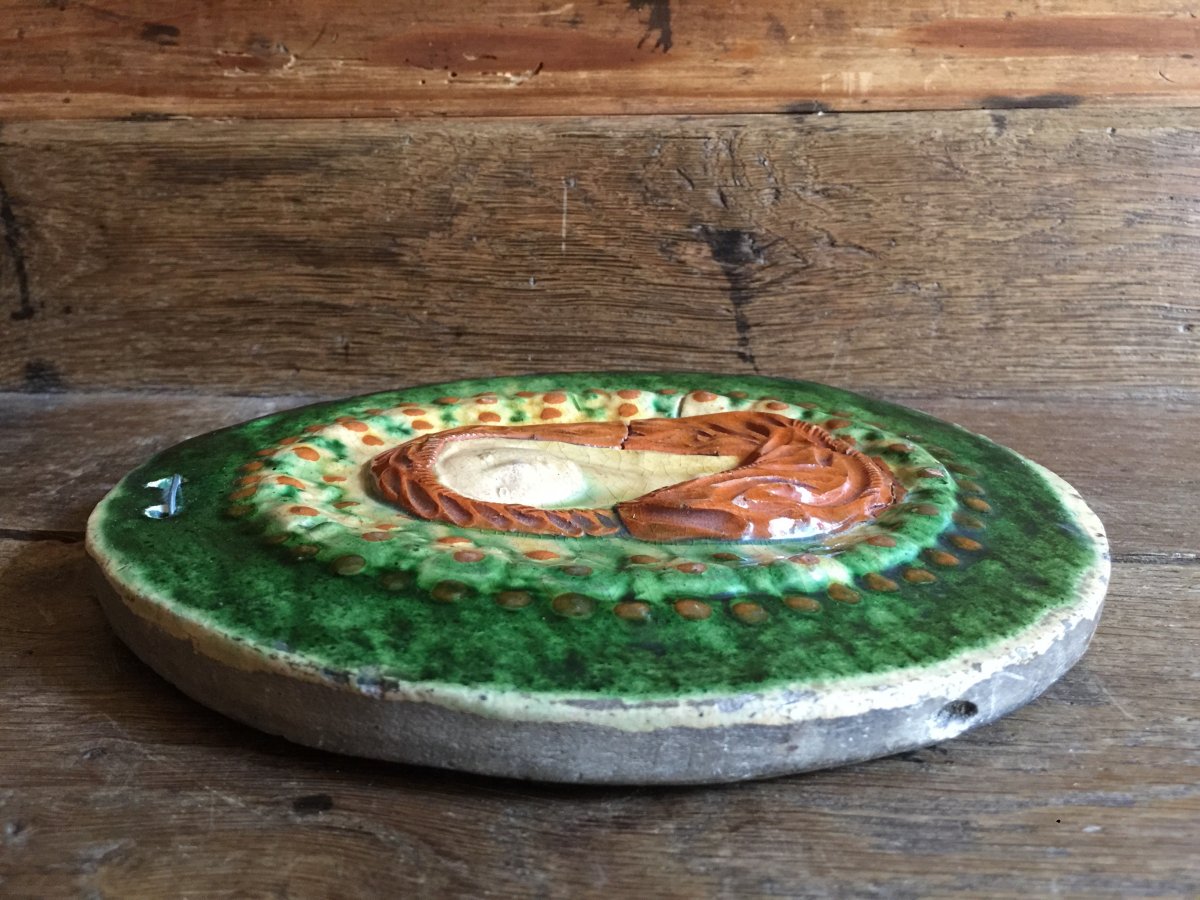 Polychrome Glazed Earthware Medallion - Virgin Normandy Early 19th (or Earlier) Martincamp?-photo-1