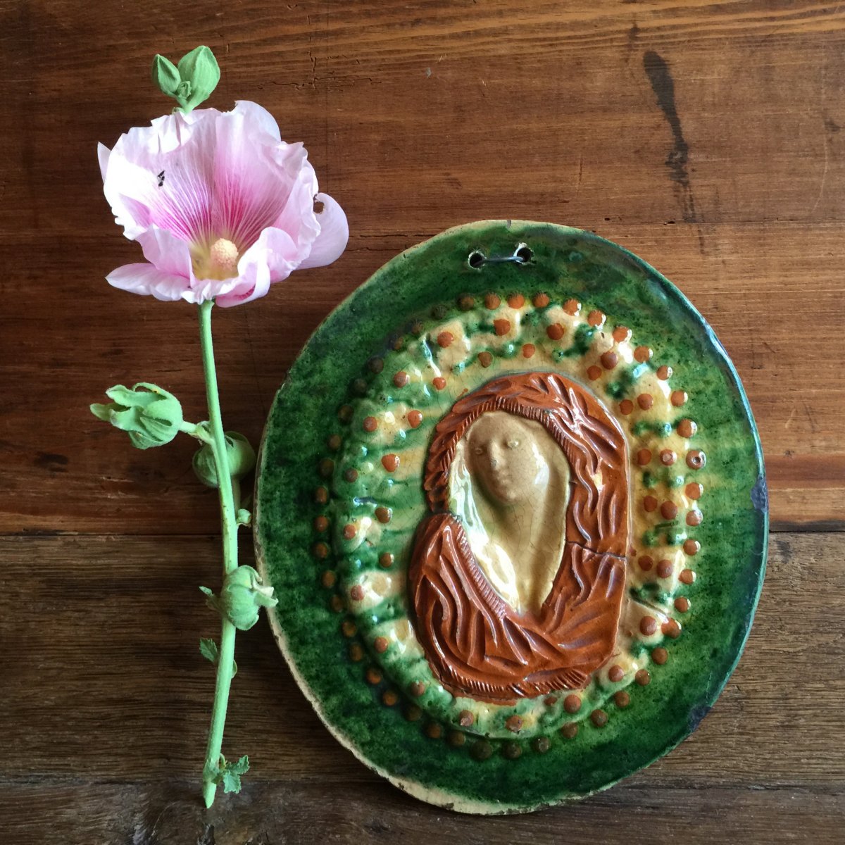 Polychrome Glazed Earthware Medallion - Virgin Normandy Early 19th (or Earlier) Martincamp?-photo-4