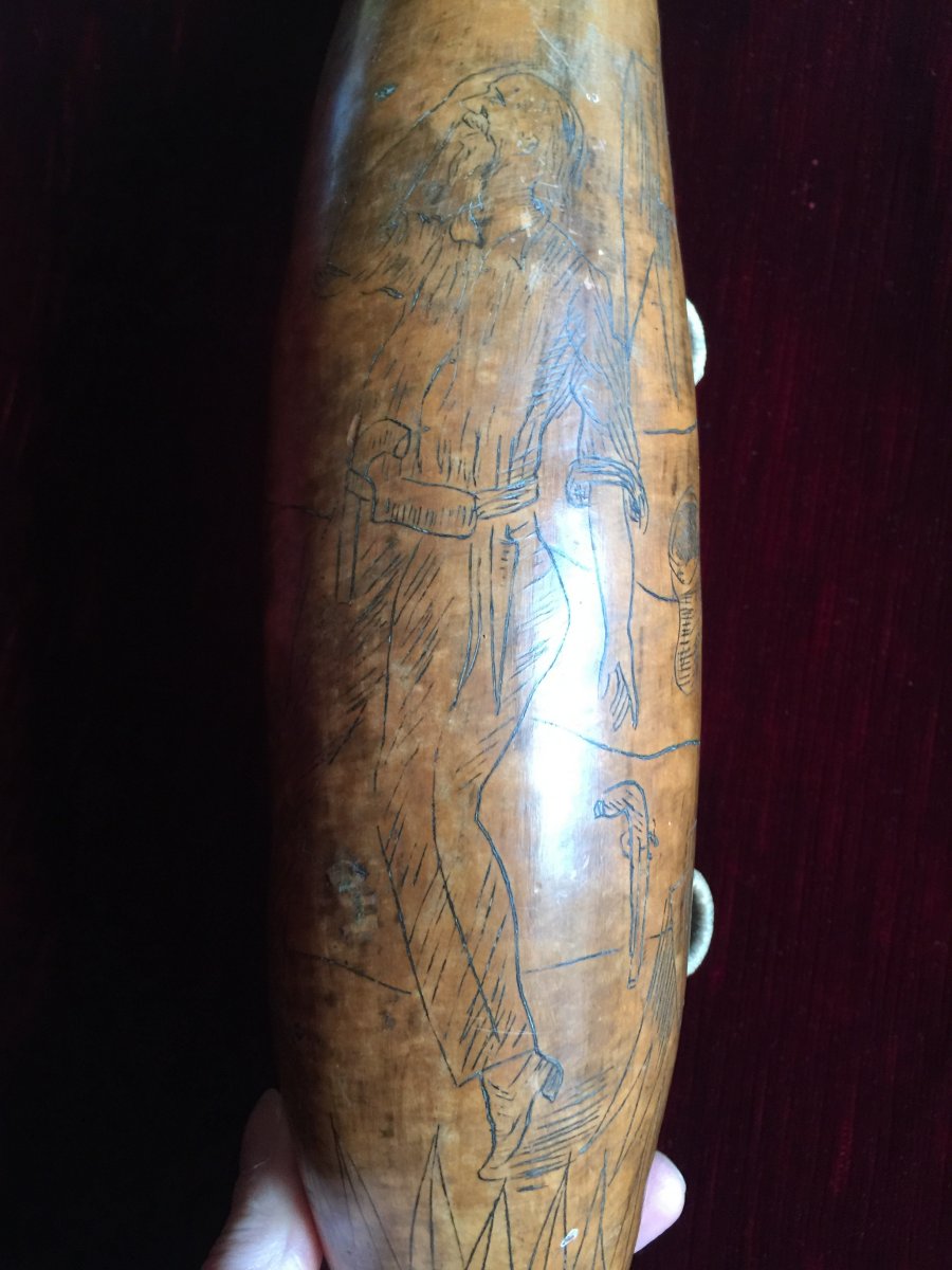 Coloquinte Gourd Engraved And Legendary With A Constable  In A Cap Killing A Smuggler Robber - Folk Art, Corsica? End XIXth-photo-7