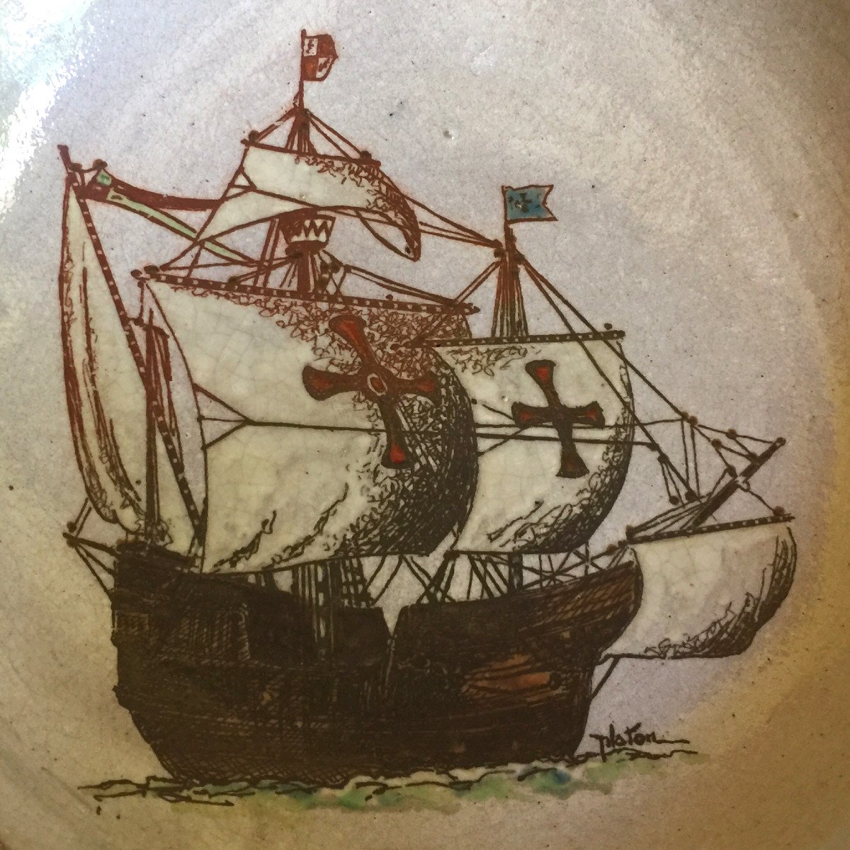Platon Earthenware Plate - Ceramics From Old Montmartre And Belle Ile En Mer - Ship Boat Vessel -photo-4
