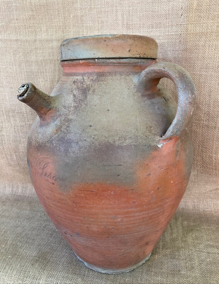 Patronymic Vinegar Jar Raviser Leson Name - Pottery With Lid - Sandstone From Puisaye Nineteenth - Folk Art-photo-4