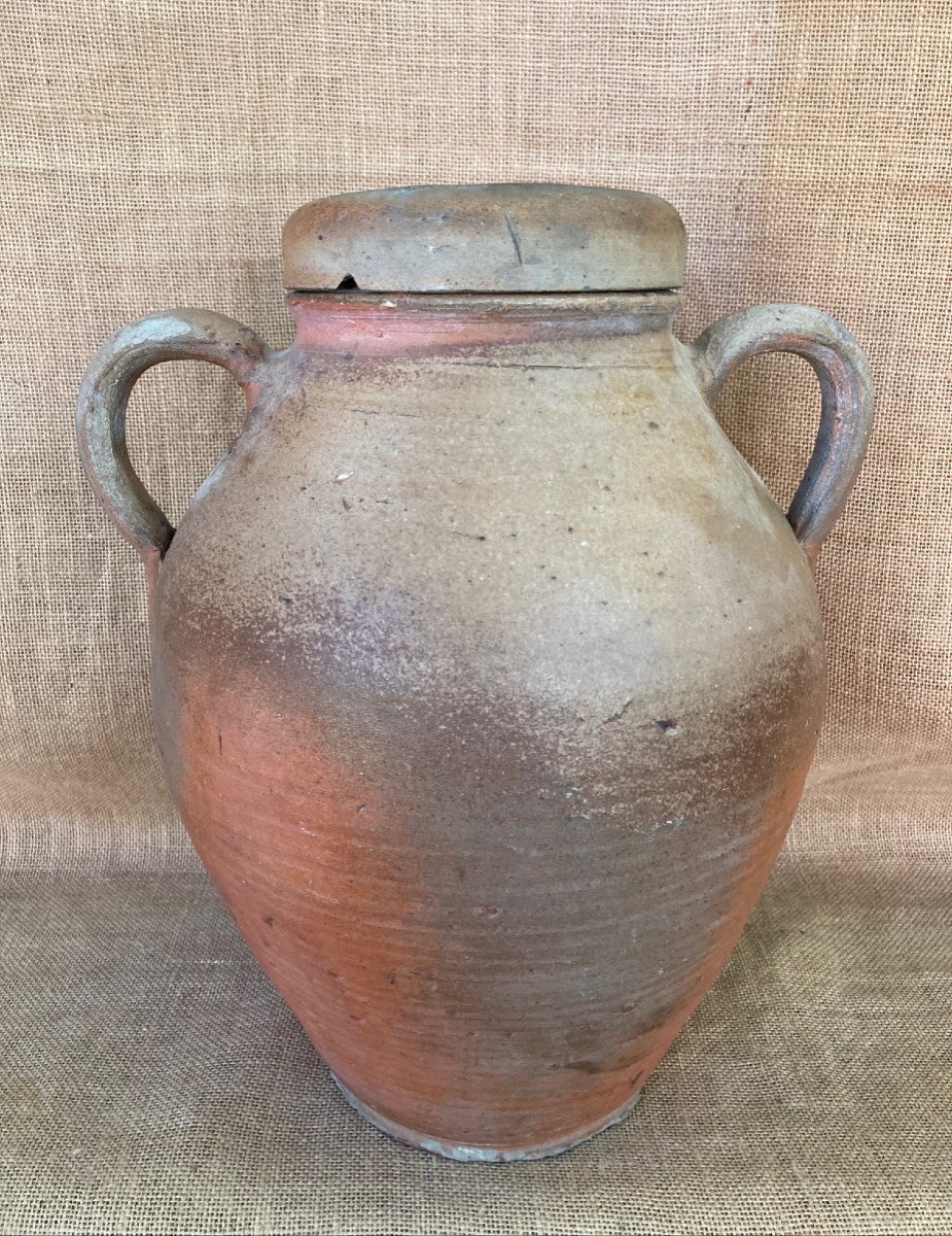 Patronymic Vinegar Jar Raviser Leson Name - Pottery With Lid - Sandstone From Puisaye Nineteenth - Folk Art-photo-2