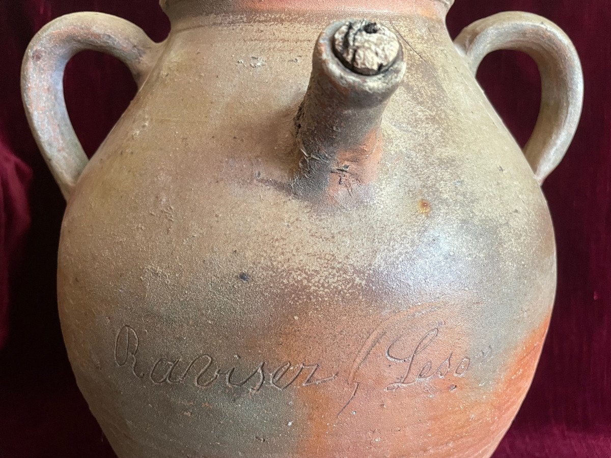 Patronymic Vinegar Jar Raviser Leson Name - Pottery With Lid - Sandstone From Puisaye Nineteenth - Folk Art