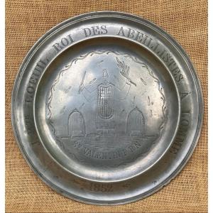 Dish From Community Of Abeillistes In Lomme (north Of France) Pewter Dated 1852 Valentine