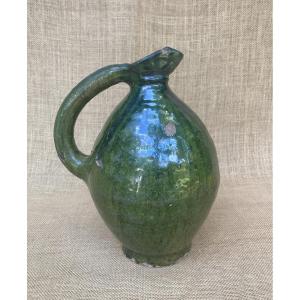 Pitcher, Glazed Earthenware Jug, Pré d'Auge Pottery, Normandy, Calvados, 19th Century.