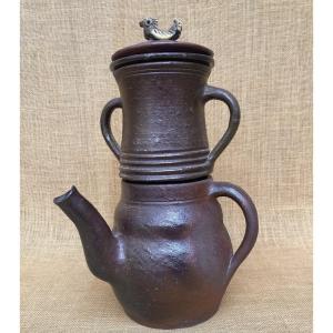 Large Earthenware Coffee Pot From Néhou, Cotentin, Normandy; Late 19th–early 20th Century Folk Art.
