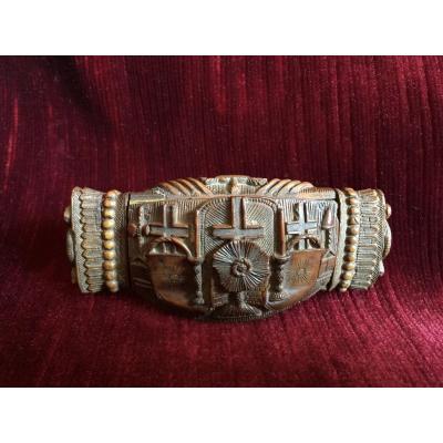 Snuffbox Of Ecclesiastical Carved Corozo - Religious Folk Art Early Nineteenth