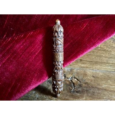 Anthropomorphic Needle Case Convict Work In Corozo Sculpted Folk Art XIXth