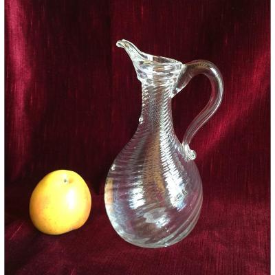 Carafe Normande en Verre Soufflé Translucide à Côtes Spiralées - Normandie Verrerie XVIIIème 