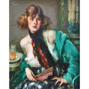 "Portrait de Jeune Femme" Signé Fernand Toussaint ( 1873-1956) Huile Sur Toile Cm 72 X 90