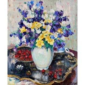 Médard Verburgh (1886-1957) "flowers" Oil On Canvas Cm 65 X 78