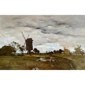 Rudolf Ribarz (1848-1904) "the Mill" Oil On Board Cm 56 X 39
